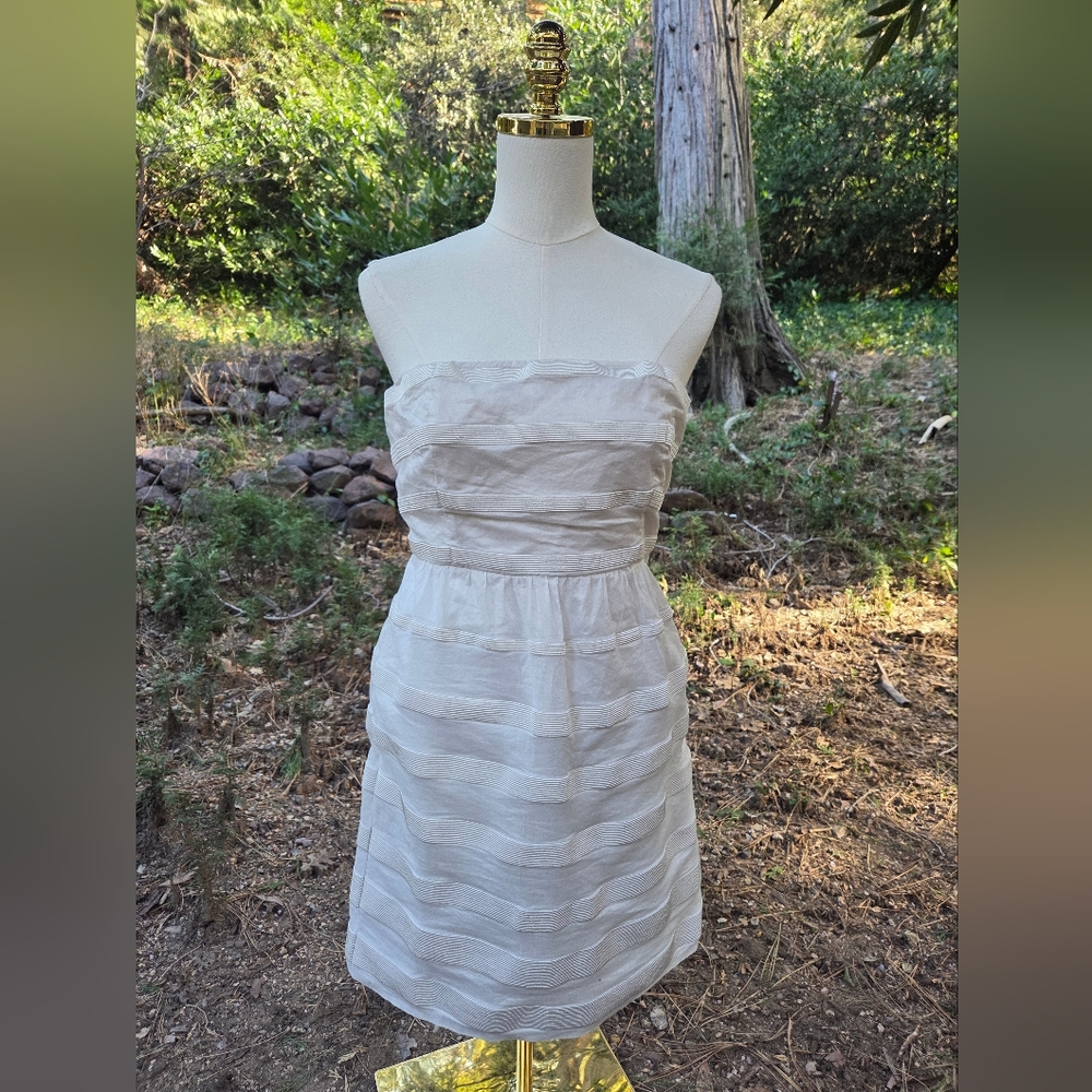 J. Crew 100% Cotton Elegant Striped Cream Strapless Dress Size‎ 12